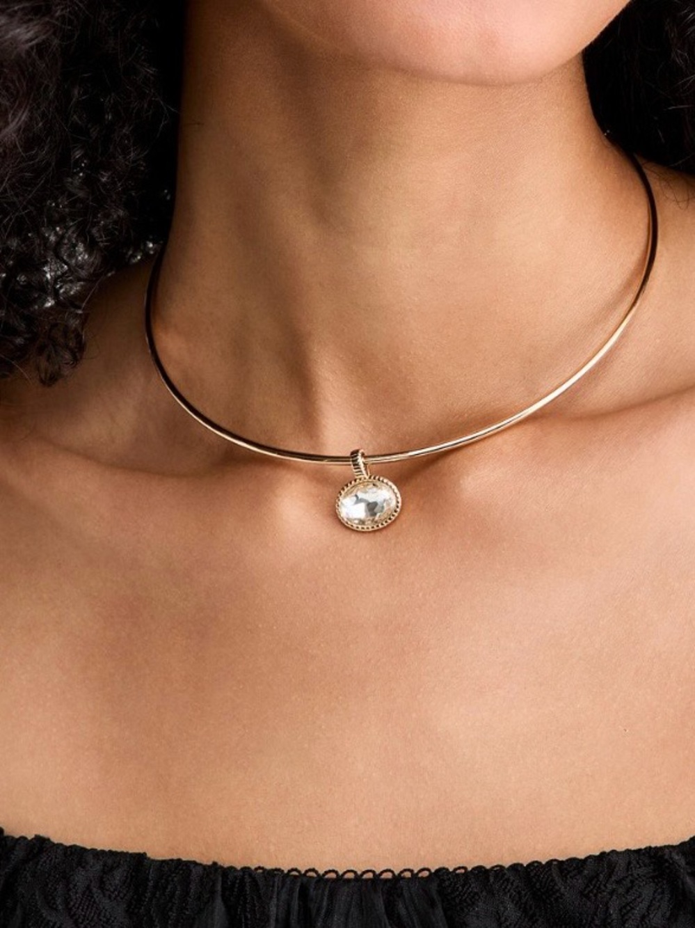 On 34th Crystal Structured Gold Tone Pendant Necklace, Brand New in Box